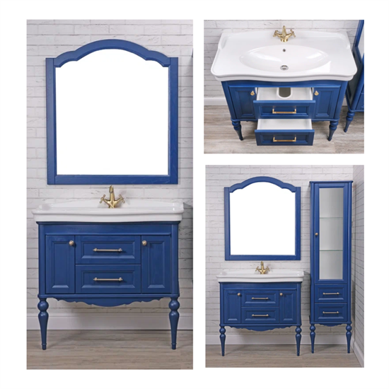 Комплект мебели для ванной комнаты ValenHouse коллекция Эстетика 100, в цвете синий, массив ясеня 2