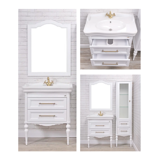 Комплект мебели для ванной комнаты ValenHouse коллекция Эстетика 80, в цвете белый, массив ясеня 4