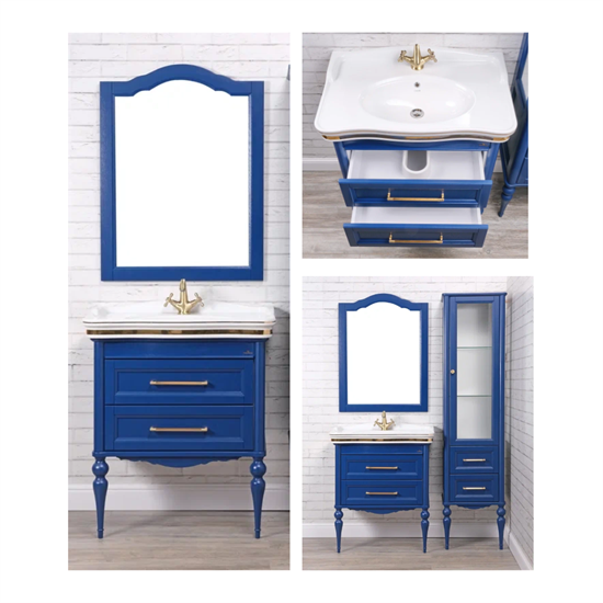 Комплект мебели для ванной комнаты ValenHouse коллекция Эстетика 80, в цвете синий, массив ясеня 5