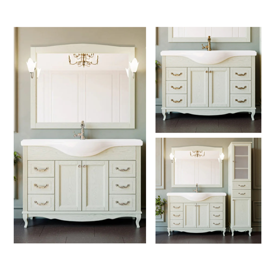 Комплект мебели для ванной комнаты ValenHouse коллекция Эллина 120, в цвете слоновая кость, массив ясеня 9