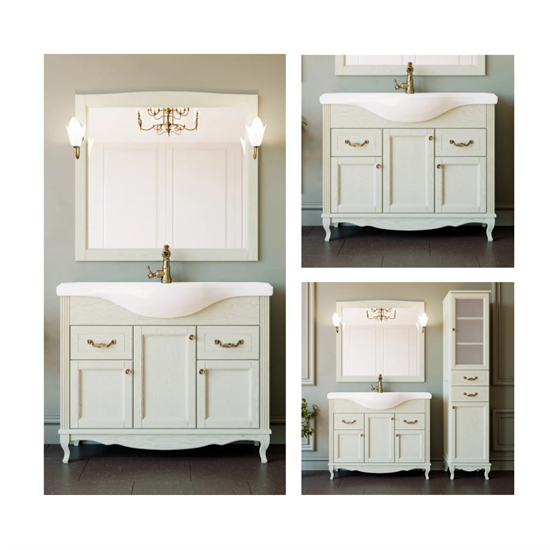 Комплект мебели для ванной комнаты ValenHouse коллекция Эллина 105, в цвете слоновая кость, массив ясеня 15