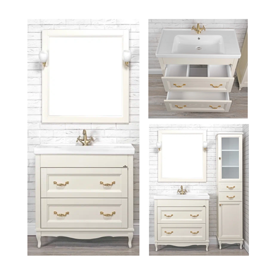 Комплект мебели для ванной комнаты ValenHouse коллекция Лиора 90, в цвете белый, массив ясеня 31