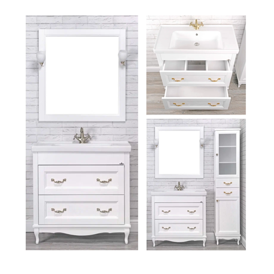 Комплект мебели для ванной комнаты ValenHouse коллекция Лиора 90, в цвете слоновая кость, массив ясеня 33