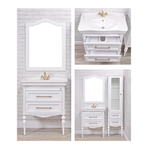 Комплект мебели для ванной комнаты ValenHouse коллекция Эстетика 80, в цвете белый, массив ясеня 4