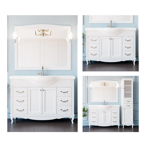 Комплект мебели для ванной комнаты ValenHouse коллекция Эллина 120, в цвете белый, массив ясеня 7