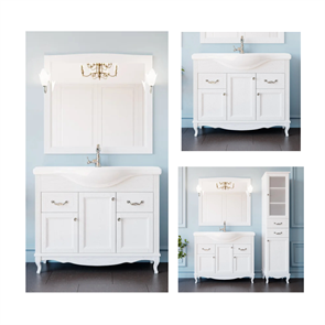 Комплект мебели для ванной комнаты ValenHouse коллекция Эллина 105, в цвете белый, массив ясеня 13