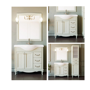 Комплект мебели для ванной комнаты ValenHouse коллекция Эллина 80, в цвете слоновая кость, массив ясеня 21