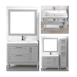 Комплект мебели для ванной комнаты ValenHouse коллекция Эйвори 100, в цвете серый, массив ясеня 35