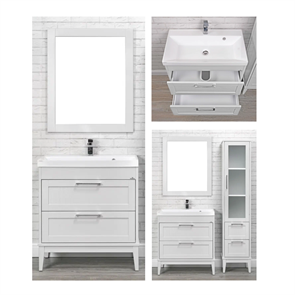 Комплект мебели для ванной комнаты ValenHouse коллекция Эйвори 80, в цвете белый, массив ясеня 36