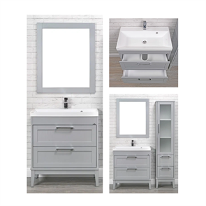 Комплект мебели для ванной комнаты ValenHouse коллекция Эйвори 80, в цвете серый, массив ясеня 37